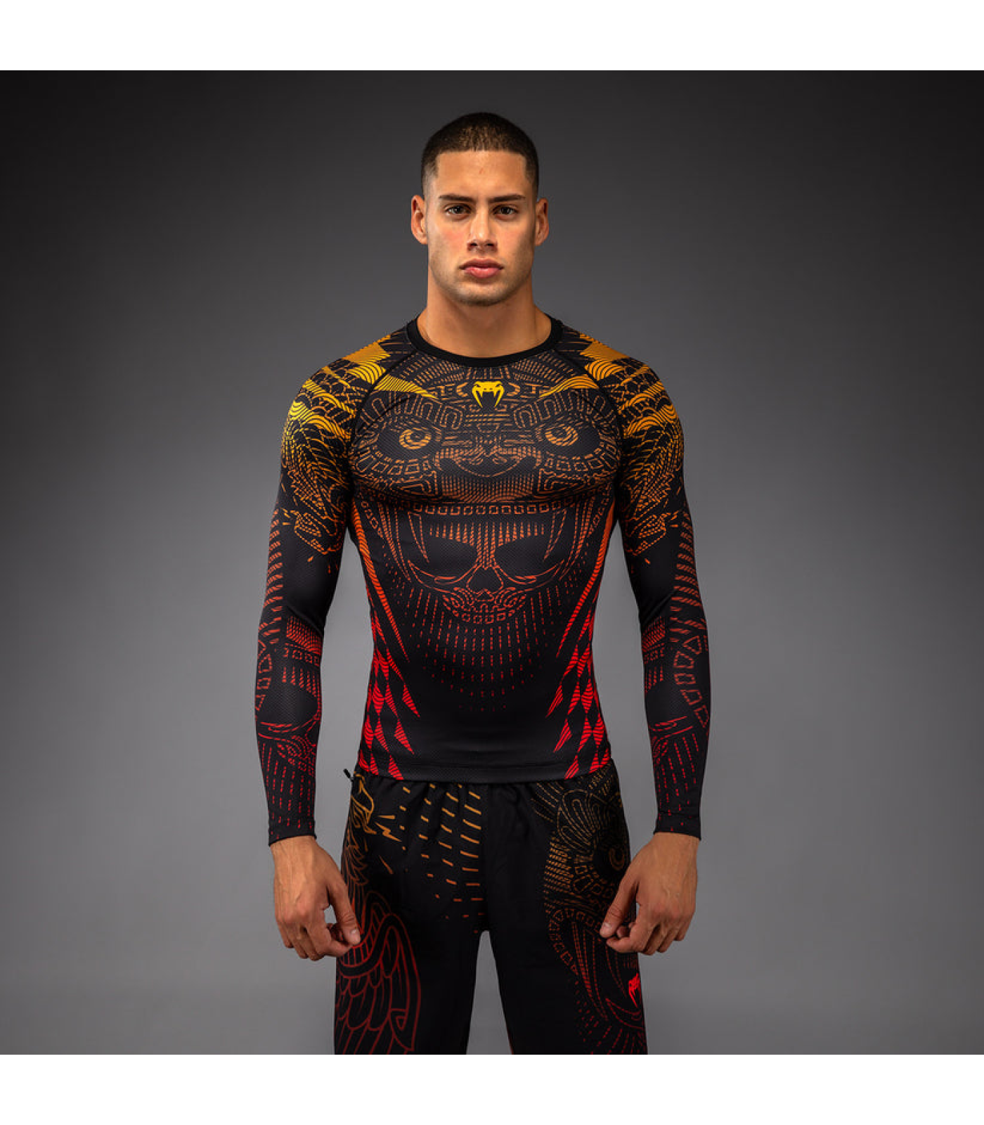 Рашгард - Venum Quetzal Fury Long Sleeve Rashguard - Black/Fury Red/ Tangerine​